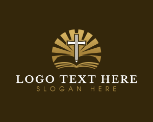 Church - Cross Bible Pencil logo design