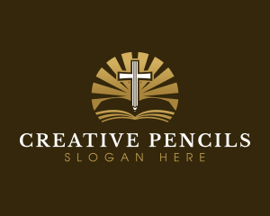 Cross Bible Pencil logo design