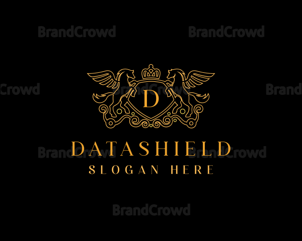 Elegant Shield Pegasus Crown Logo