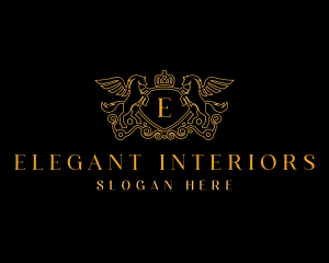 Elegant Shield Pegasus Crown logo design