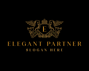 Elegant Shield Pegasus Crown logo design