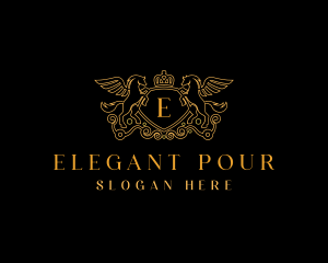 Elegant Shield Pegasus Crown logo design