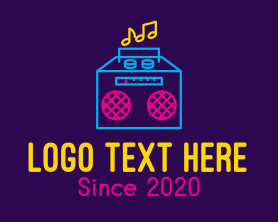 Hip Hop - Neon Retro Music Player logo design