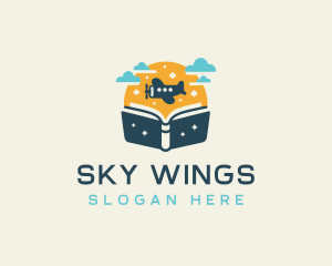 Flying Airplane Book logo design