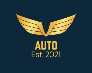 Gold Auto Aviation Wings  logo design