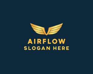 Gold Auto Aviation Wings  logo design