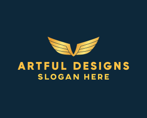 Gold Auto Aviation Wings  logo design