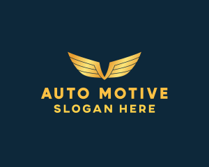 Gold Auto Aviation Wings  logo design