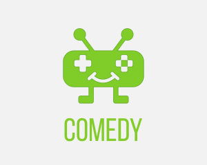 Video Game - Cute Green Robot logo design