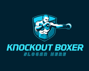 Boxer Punching Shield logo design