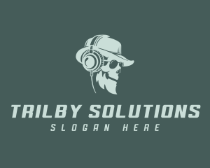Trilby - Headset Skull DJ logo design