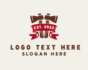 Woodcutter - Axe Lumber Ribbon logo design