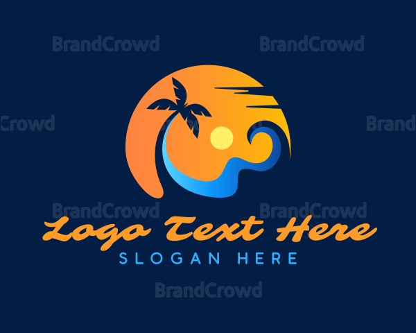 Palm Tree Surfing Wave Logo