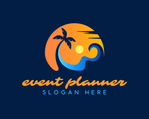 Palm Tree Surfing Wave Logo
