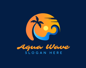 Palm Tree Surfing Wave logo design