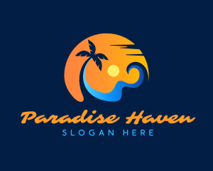 Palm Tree Surfing Wave logo design