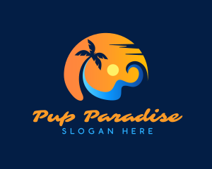 Palm Tree Surfing Wave logo design