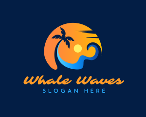 Palm Tree Surfing Wave logo design