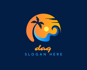 Coast - Palm Tree Surfing Wave logo design