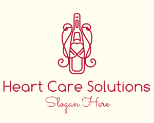 Red Heart Wine Bottle logo design