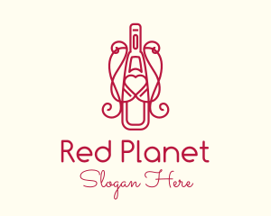 Red Heart Wine Bottle logo design