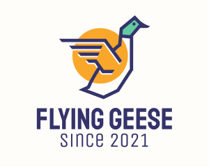 Geese - Outline Flying Duck logo design