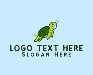 Swimming - Smiling Sea Turtle logo design