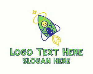 Outer Space - Doodle Space Rocket Kid logo design