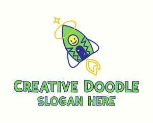 Doodle Space Rocket Kid logo design