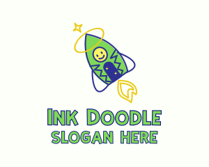 Doodle Space Rocket Kid logo design