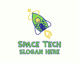 Doodle Space Rocket Kid logo design