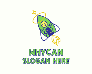 Daycare Center - Doodle Space Rocket Kid logo design