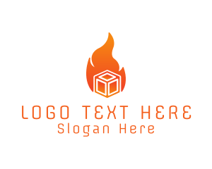 Cube - Flame Fire Box Cube logo design