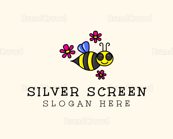 Flying Bee Flower Logo