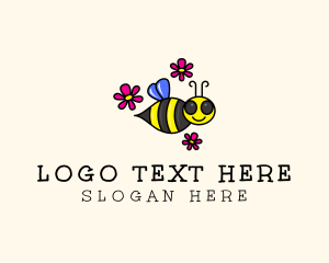 Beekeeper - Flying Bee Flower logo design