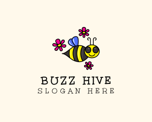 Flying Bee Flower  logo design