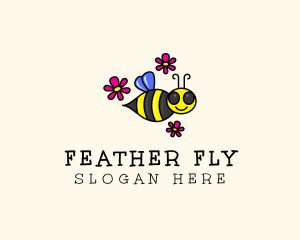 Flying Bee Flower  logo design