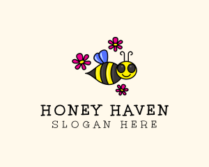 Beekeeping - Flying Bee Flower logo design