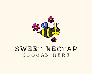 Flying Bee Flower  logo design