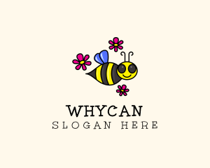 Insect - Flying Bee Flower logo design