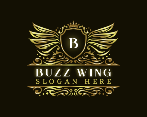 Shield Crown Wings logo design