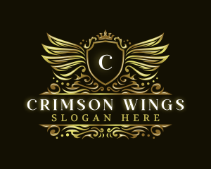 Shield Crown Wings logo design