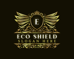 Shield Crown Wings logo design