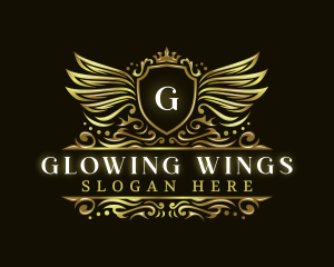 Shield Crown Wings logo design