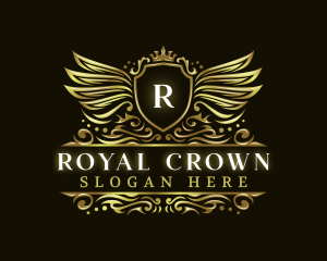 Shield Crown Wings logo design