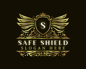 Shield Crown Wings logo design