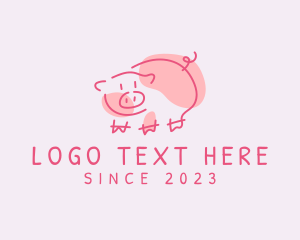 Pink Pig - Pig Farm Sketch logo design