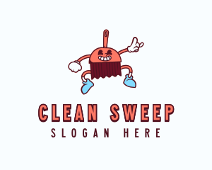 Custodian - Housekeeper Cleaning Broom logo design