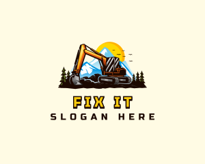 Mountain Excavation Excavator logo design