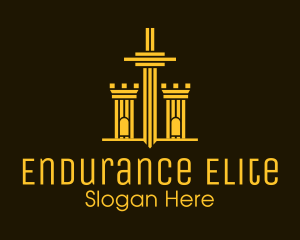 Golden Sword Medieval Tower  logo design